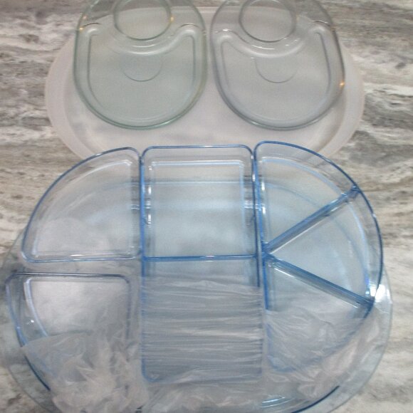 Vintage Tupperware Preludio New Acrylic Oval Divided Server with 2 Snack Trays - Picture 1 of 7